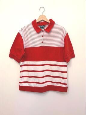 Vintage Cabin Creek Red White Striped Polo Shirt | 100% Cotton Golf Top
